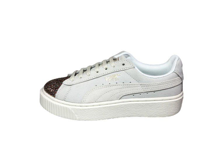 נעלי פומה- Puma platform shoes top pog leather gold head silver hesd frosted hesd flash drill bit-Silver Sand – תמונה 3