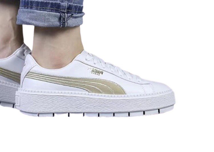 נעלי פומה- Puma suede platform rihanna platform shoes leather-White Gold Logo – תמונה 5