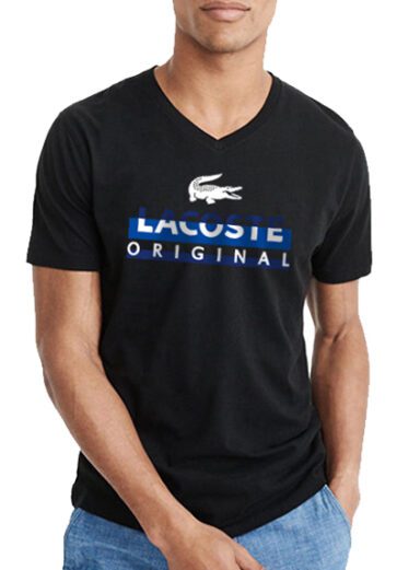 לקוסט-LACSOTE TSHIRT MEN V NECK DESGIN SHORT - Black