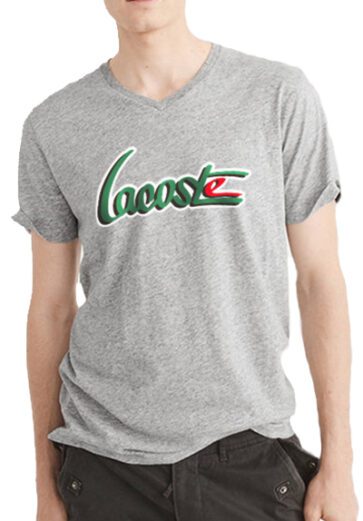 לקוסט-LACSOTE TSHIRT MEN V NECK DESGIN SHORT - Gray