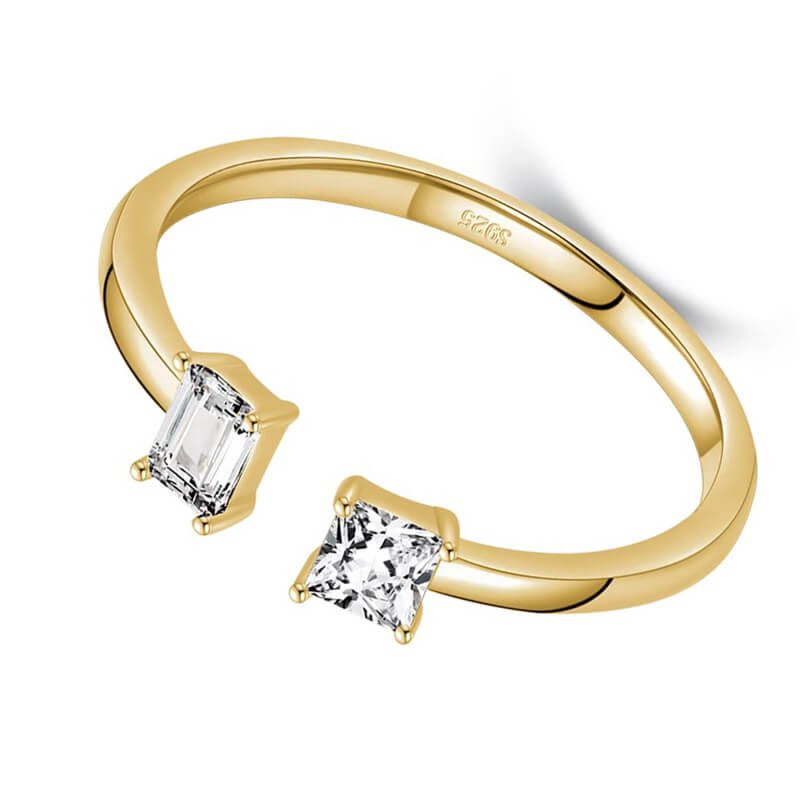 טבעת יוקרה-Gold Color Ring Sparkling Clear CZ Finger For Women – תמונה 2