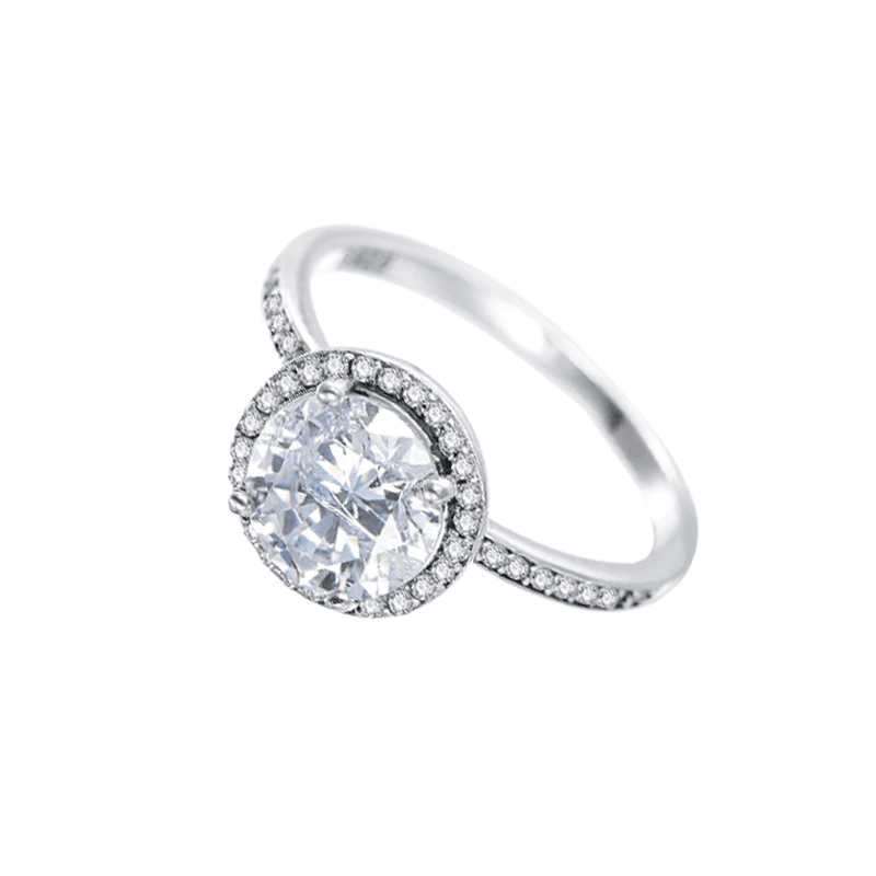 ⁦טבעת יוקרה-Silver Round Clear CZ Fashion Finger Ring Classic Jewelry For Women⁩ – תמונה ⁦2⁩